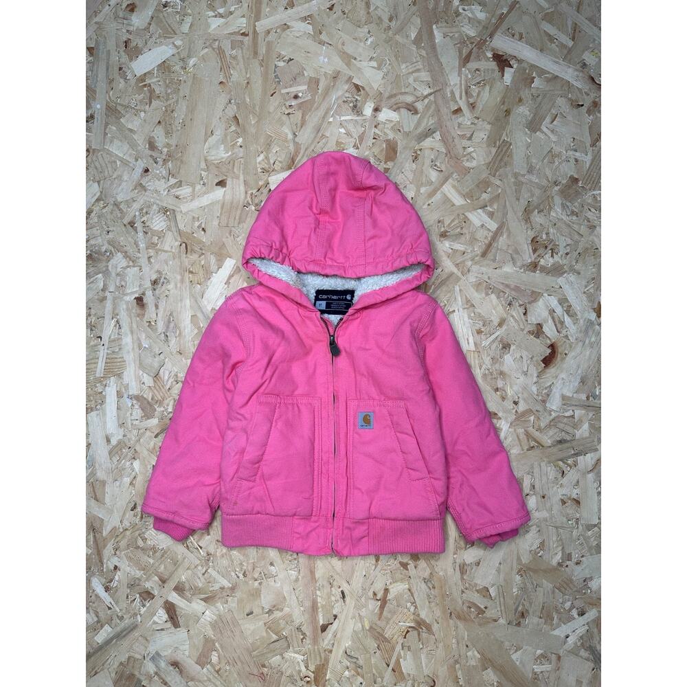 Carhartt Girls' Pink Canvas Active Hooded Insulated Jacket Sz 2T